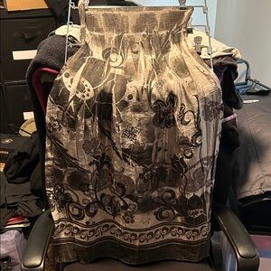 Lapis Black and Gray Floral A-Line Skirt